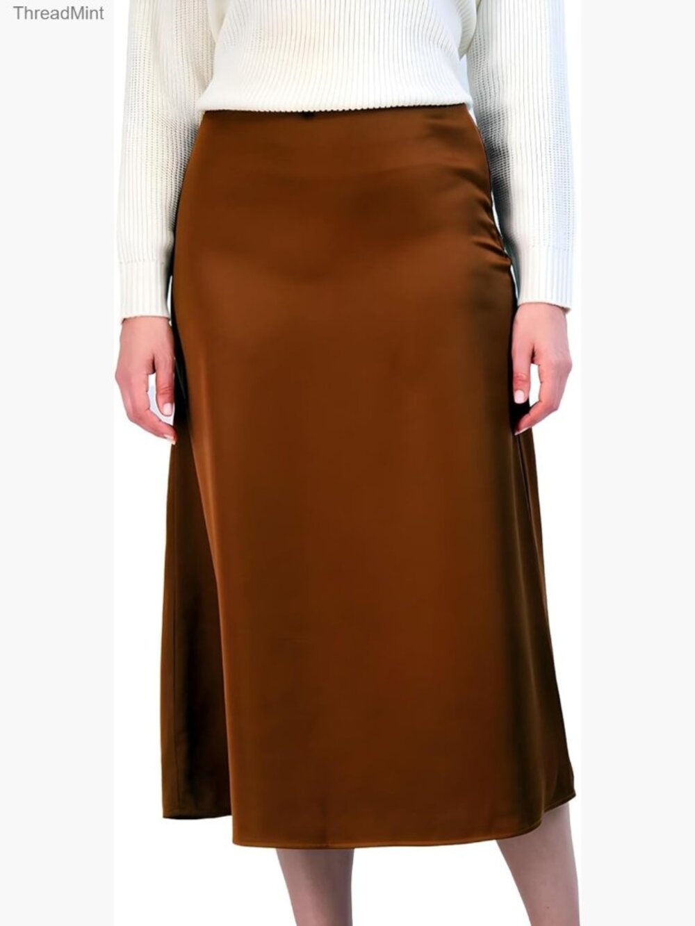 Satin High-Waisted Midi Skirt - Flared A-Line, Work to Weekend Casual Chic